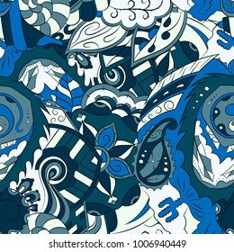 Seamless mehndi vector pattern. Hand-made ethnic illustration. Colorful doodle texture.