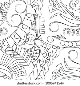 Seamless mehndi vector pattern. Hand-made illustration. Black and white binary pattern, monochrome doodle texture.