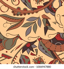 Seamless mehndi vector pattern. Hand-made ethnic illustration. Colorful doodle texture.