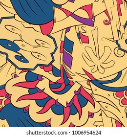 Seamless mehndi vector pattern. Hand-made ethnic illustration. Colorful doodle texture.