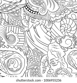 Seamless mehndi vector pattern. Hand-made illustration. Black and white binary pattern, monochrome doodle texture.
