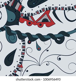 Seamless mehndi vector pattern. Hand-made ethnic illustration. Colorful doodle texture.