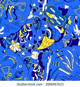 Seamless mehndi vector pattern. Hand-made ethnic illustration. Colorful doodle texture.