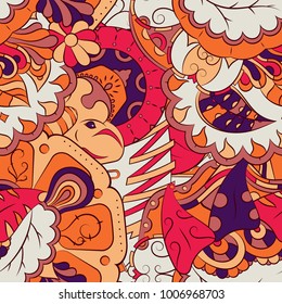 Seamless mehndi vector pattern. Hand-made ethnic illustration. Colorful doodle texture.