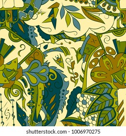 Seamless mehndi vector pattern. Hand-made ethnic illustration. Colorful doodle texture.