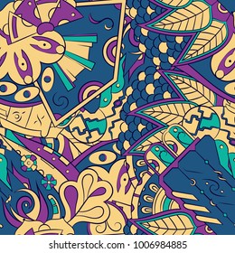 Seamless mehndi vector pattern. Hand-made ethnic illustration. Colorful doodle texture.