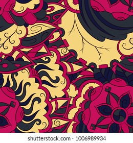 Seamless mehndi vector pattern. Hand-made ethnic illustration. Colorful doodle texture.