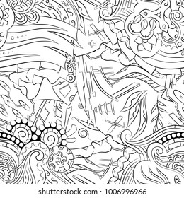 Seamless mehndi vector pattern. Hand-made illustration. Black and white binary pattern, monochrome doodle texture.
