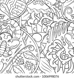 Seamless mehndi vector pattern. Hand-made illustration. Black and white binary pattern, monochrome doodle texture.