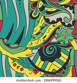 Seamless mehndi vector pattern. Hand-made ethnic illustration. Colorful doodle texture.