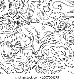 Seamless mehndi vector pattern. Hand-made illustration. Black and white binary pattern, monochrome doodle texture.