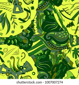 Seamless mehndi vector pattern. Hand-made ethnic illustration. Colorful doodle texture.