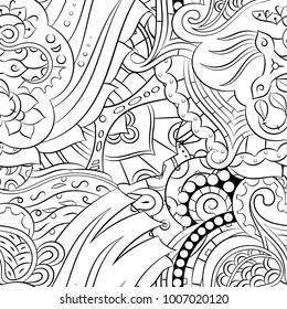 Seamless mehndi vector pattern. Hand-made illustration. Black and white binary pattern, monochrome doodle texture.