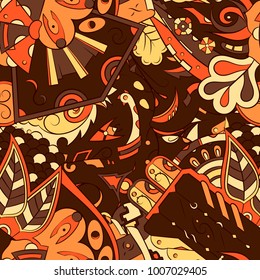 Seamless mehndi vector pattern. Hand-made ethnic illustration. Colorful doodle texture.