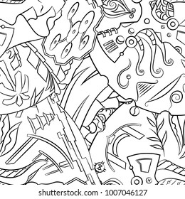 Seamless mehndi vector pattern. Hand-made illustration. Black and white binary pattern, monochrome doodle texture.