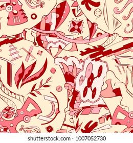 Seamless mehndi vector pattern. Hand-made ethnic illustration. Colorful doodle texture.