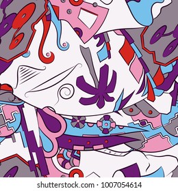 Seamless mehndi vector pattern. Hand-made ethnic illustration. Colorful doodle texture.
