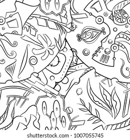 Seamless mehndi vector pattern. Hand-made illustration. Black and white binary pattern, monochrome doodle texture.