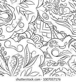 Seamless mehndi vector pattern. Hand-made illustration. Black and white binary pattern, monochrome doodle texture.