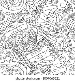 Seamless mehndi vector pattern. Hand-made illustration. Black and white binary pattern, monochrome doodle texture.