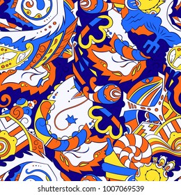 Seamless mehndi vector pattern. Hand-made ethnic illustration. Colorful doodle texture.