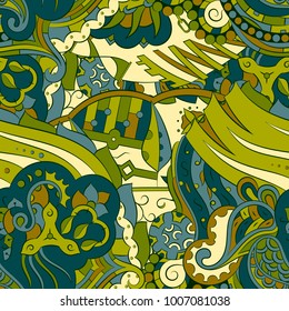 Seamless mehndi vector pattern. Hand-made ethnic illustration. Colorful doodle texture.