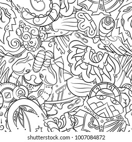Seamless mehndi vector pattern. Hand-made illustration. Black and white binary pattern, monochrome doodle texture.