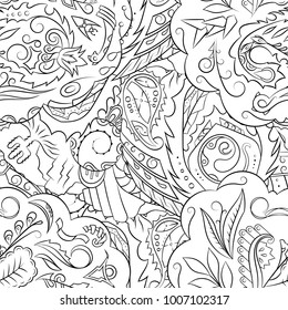 Seamless mehndi vector pattern. Hand-made illustration. Black and white binary pattern, monochrome doodle texture.