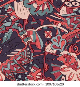 Seamless mehndi vector pattern. Hand-made ethnic illustration. Colorful doodle texture.