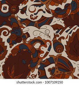 Seamless mehndi vector pattern. Hand-made ethnic illustration. Colorful doodle texture.