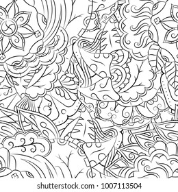 Seamless mehndi vector pattern. Hand-made illustration. Black and white binary pattern, monochrome doodle texture.