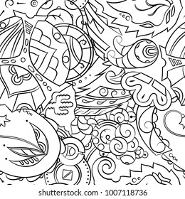 Seamless mehndi vector pattern. Hand-made illustration. Black and white binary pattern, monochrome doodle texture.