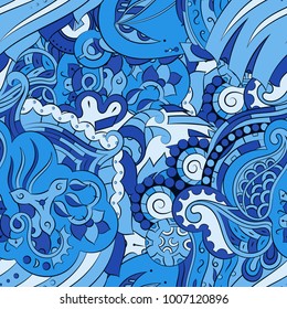 Seamless mehndi vector pattern. Hand-made ethnic illustration. Colorful doodle texture.