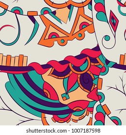 Seamless mehndi vector pattern. Hand-made ethnic illustration. Colorful doodle texture.
