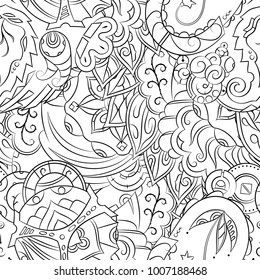 Seamless mehndi vector pattern. Hand-made illustration. Black and white binary pattern, monochrome doodle texture.