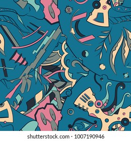 Seamless mehndi vector pattern. Hand-made ethnic illustration. Colorful doodle texture.