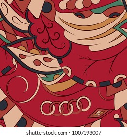 Seamless mehndi vector pattern. Hand-made ethnic illustration. Colorful doodle texture.