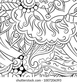 Seamless mehndi vector pattern. Hand-made illustration. Black and white binary pattern, monochrome doodle texture.