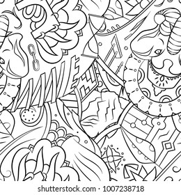 Seamless mehndi vector pattern. Hand-made illustration. Black and white binary pattern, monochrome doodle texture.