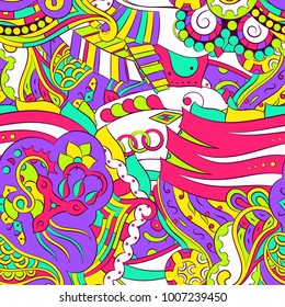 Seamless mehndi vector pattern. Hand-made ethnic illustration. Colorful doodle texture.