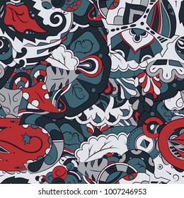 Seamless mehndi vector pattern. Hand-made ethnic illustration. Colorful doodle texture.