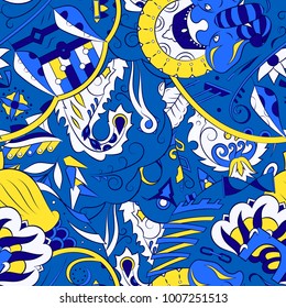 Seamless mehndi vector pattern. Hand-made ethnic illustration. Colorful doodle texture.