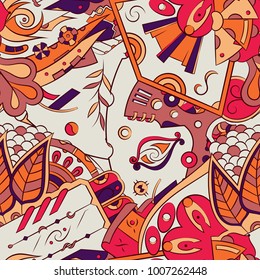 Seamless mehndi vector pattern. Hand-made ethnic illustration. Colorful doodle texture.