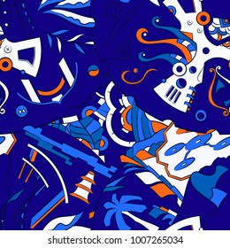 Seamless mehndi vector pattern. Hand-made ethnic illustration. Colorful doodle texture.