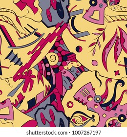 Seamless mehndi vector pattern. Hand-made ethnic illustration. Colorful doodle texture.