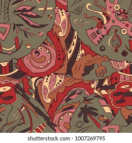 Seamless mehndi vector pattern. Hand-made ethnic illustration. Colorful doodle texture.