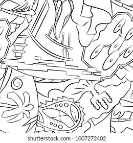 Seamless mehndi vector pattern. Hand-made illustration. Black and white binary pattern, monochrome doodle texture.