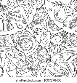 Seamless mehndi vector pattern. Hand-made illustration. Black and white binary pattern, monochrome doodle texture.