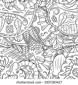 Seamless mehndi vector pattern. Hand-made illustration. Black and white binary pattern, monochrome doodle texture.