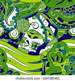 Seamless mehndi vector pattern. Hand-made ethnic illustration. Colorful doodle texture.